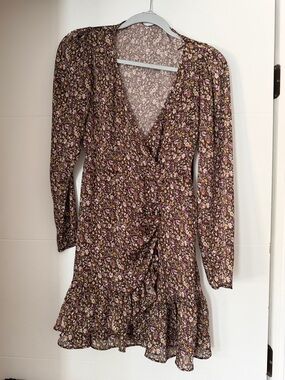 Zara Floral Wrap Mini Dress in Brown